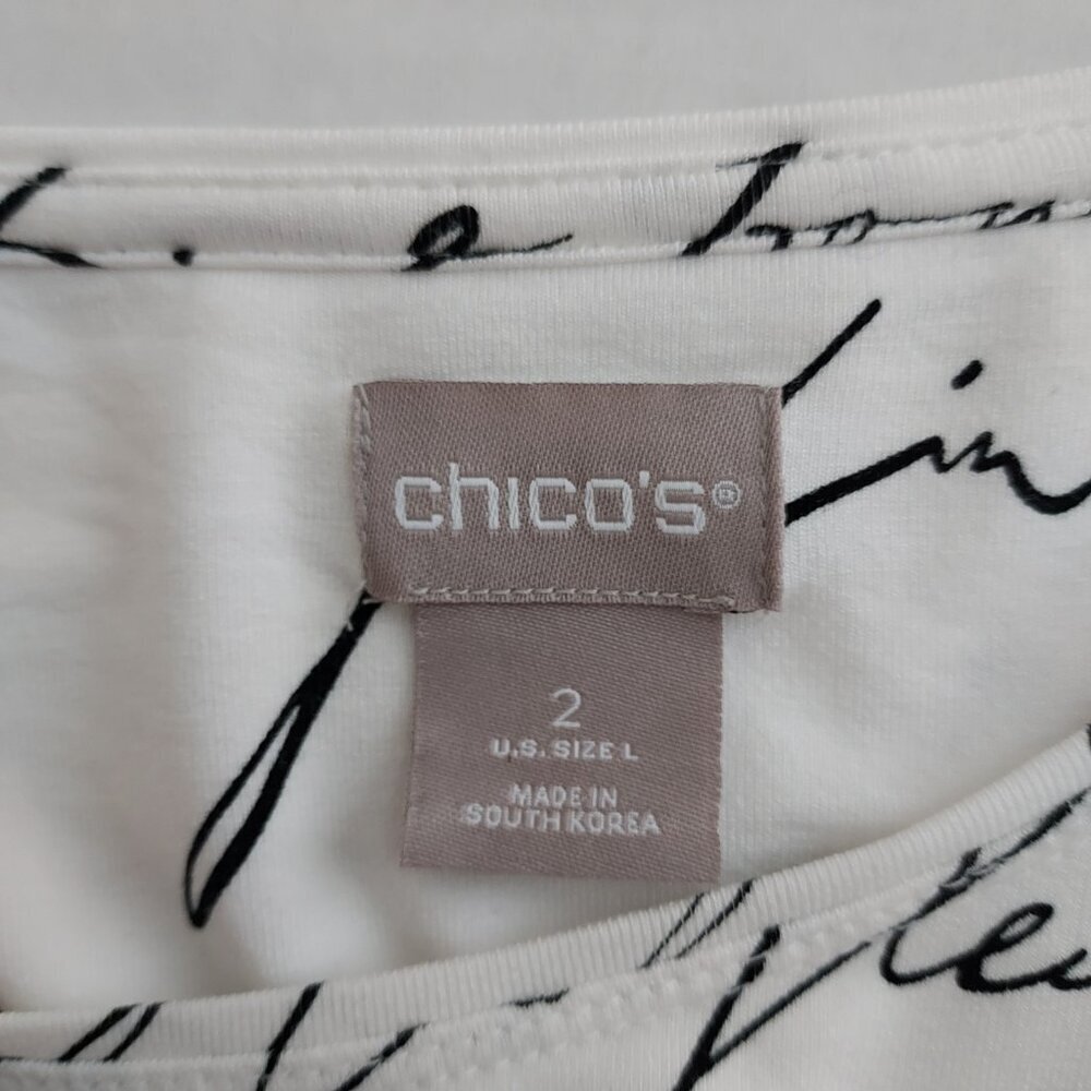 Chico's Script Print Layering Long Sleeve Tee Size Large - Picture 6 of 8